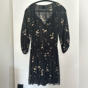Sheer black floral mini dress in silk
